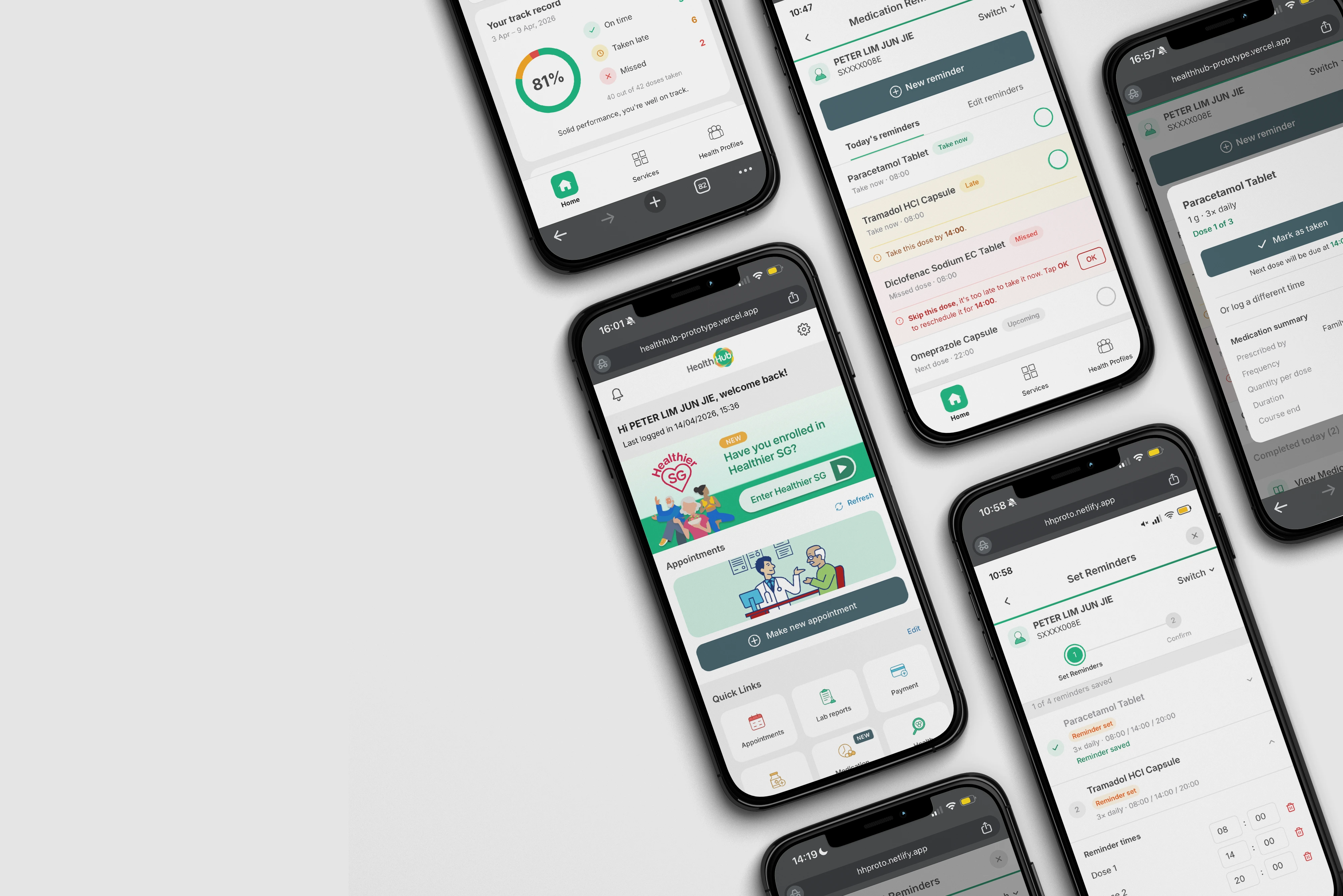 HealthHub overview mockups